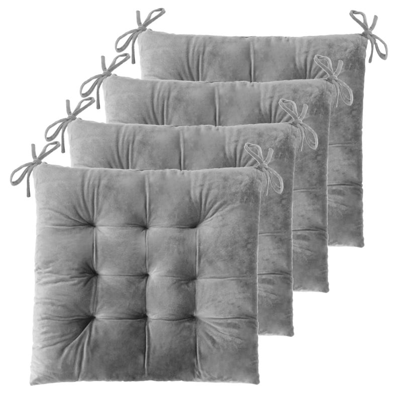 ELFJOY 4 Pack Chair Cushions for Dining Chairs Chair Pads Cushion for Kitchen Office Tufted Square Seat Cushion with Ties (16" Grey Velvet) - Image 1